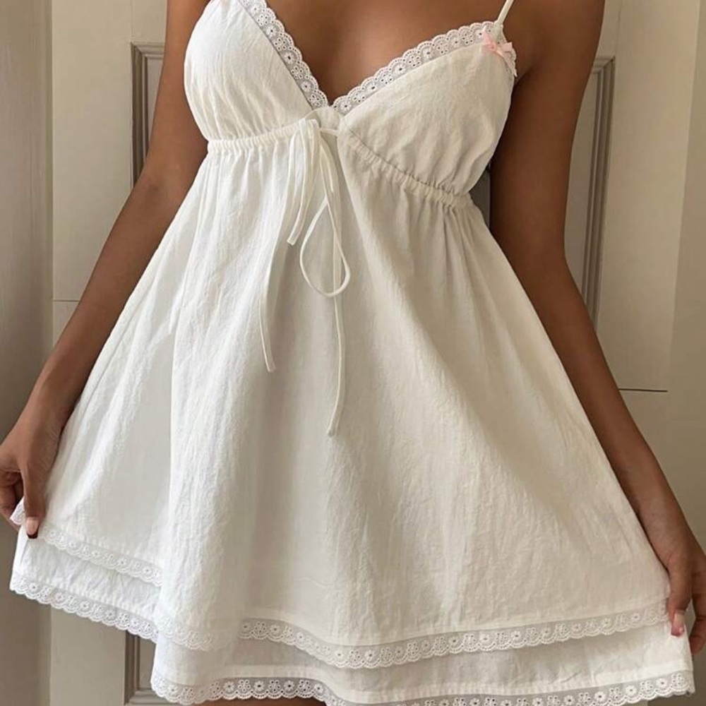 White Lace-Trim Mini Dress - Women's Summer Slip Dress
